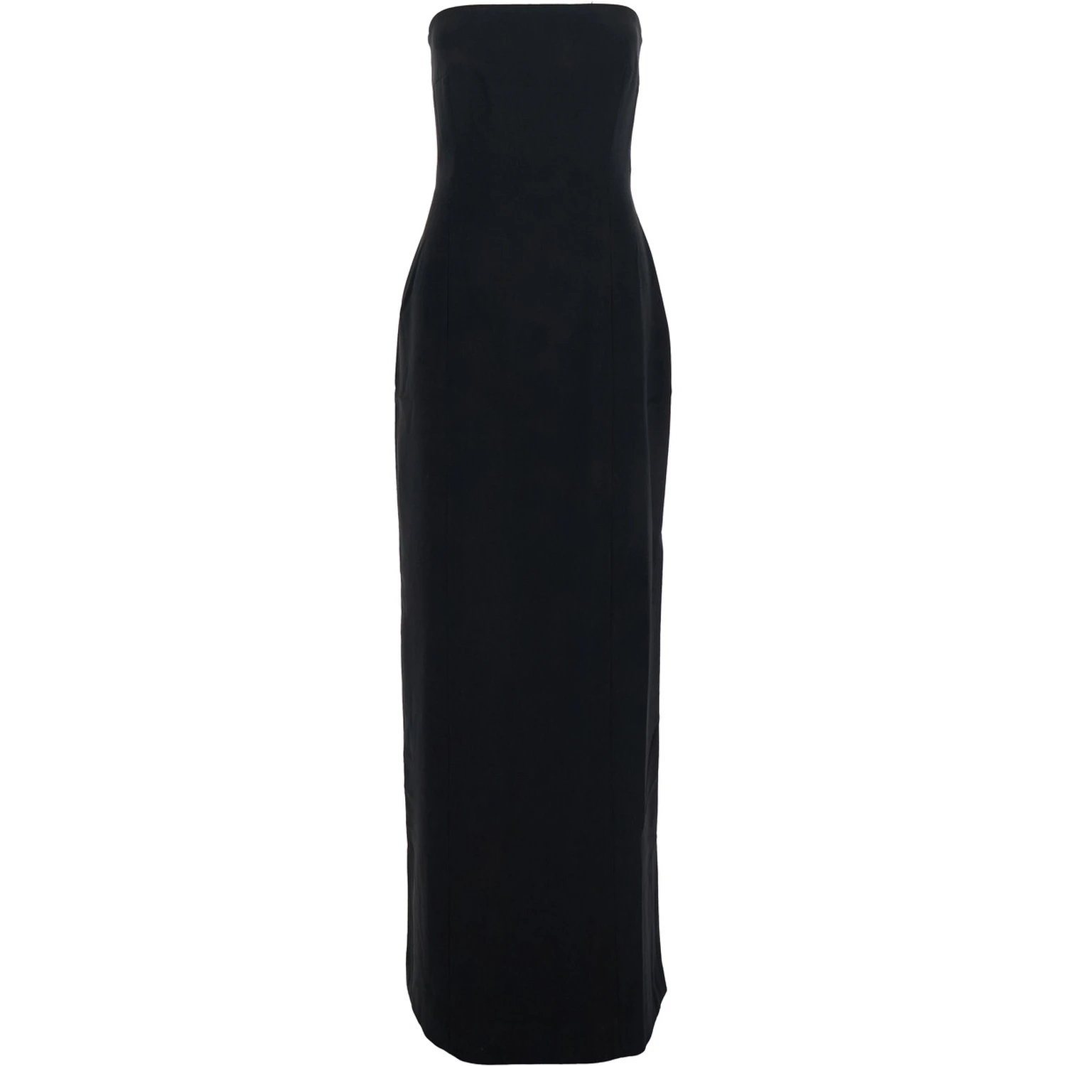 Anderson Black Long Dress with Bare Shoulder and Back Slit in Twill Woman