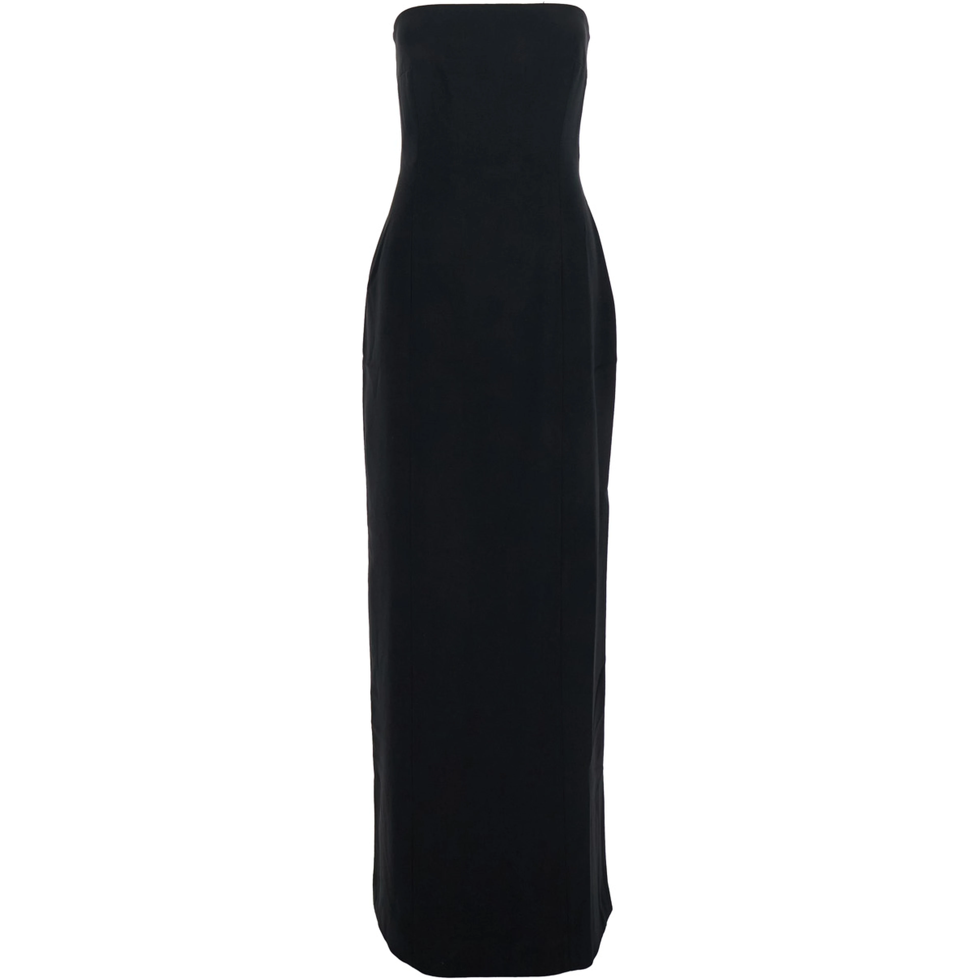 Anderson Black Long Dress with Bare Shoulder and Back Slit in Twill Woman