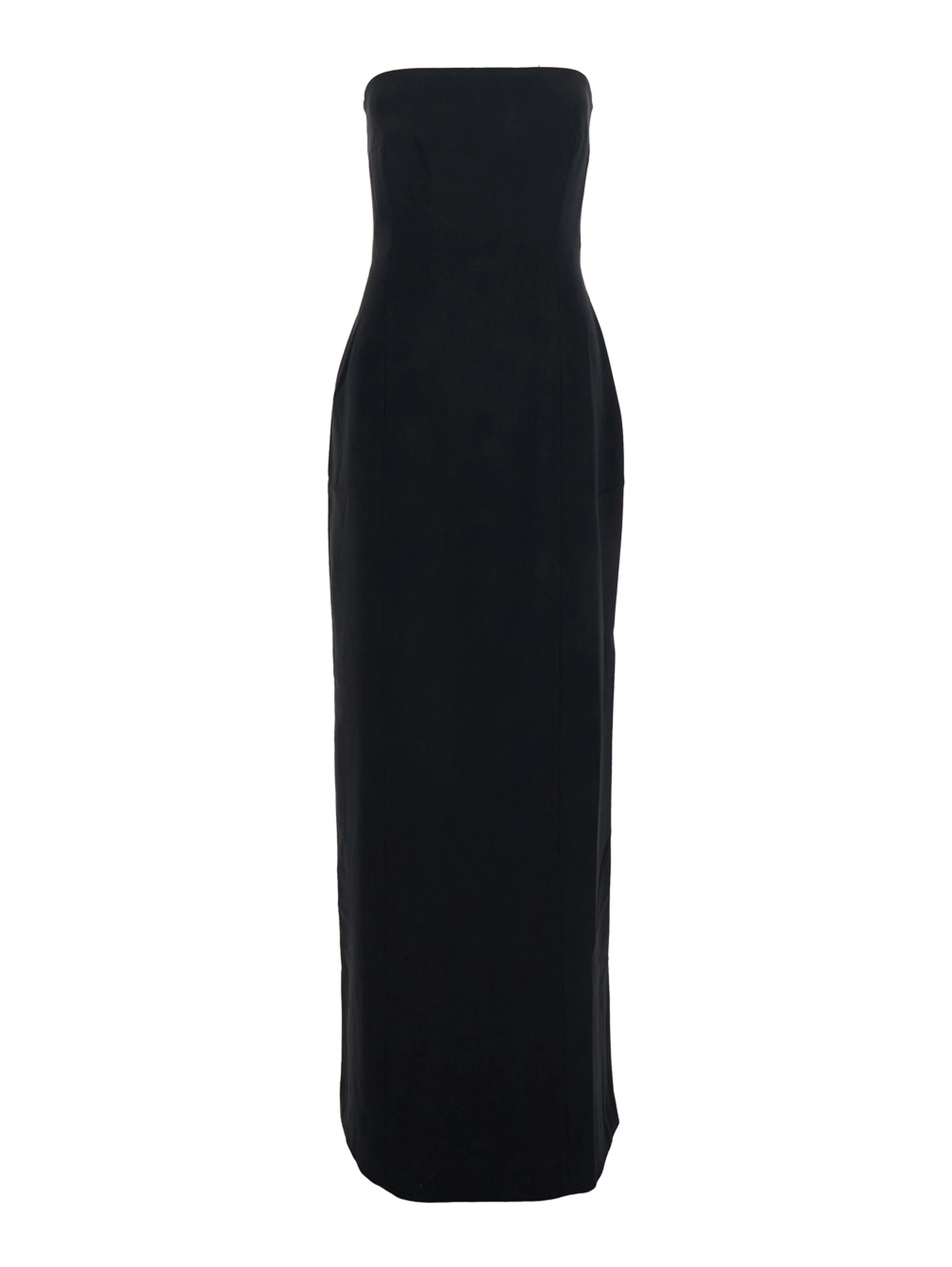 Anderson Black Long Dress with Bare Shoulder and Back Slit in Twill Woman