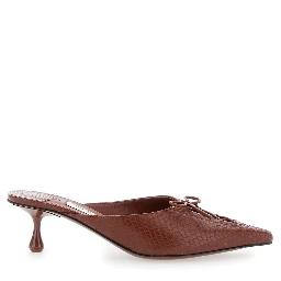 Scarlett Brown Mules wirh Sculpted Heel and Snakeskin Effect in Leather Woman