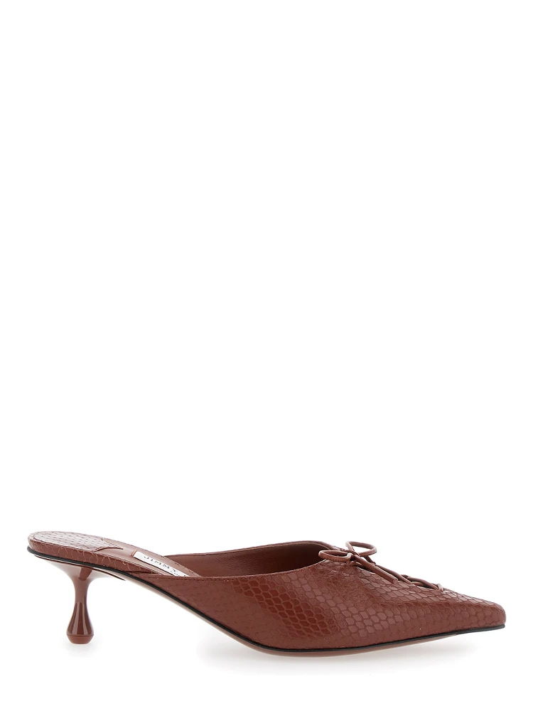 Scarlett Brown Mules wirh Sculpted Heel and Snakeskin Effect in Leather Woman