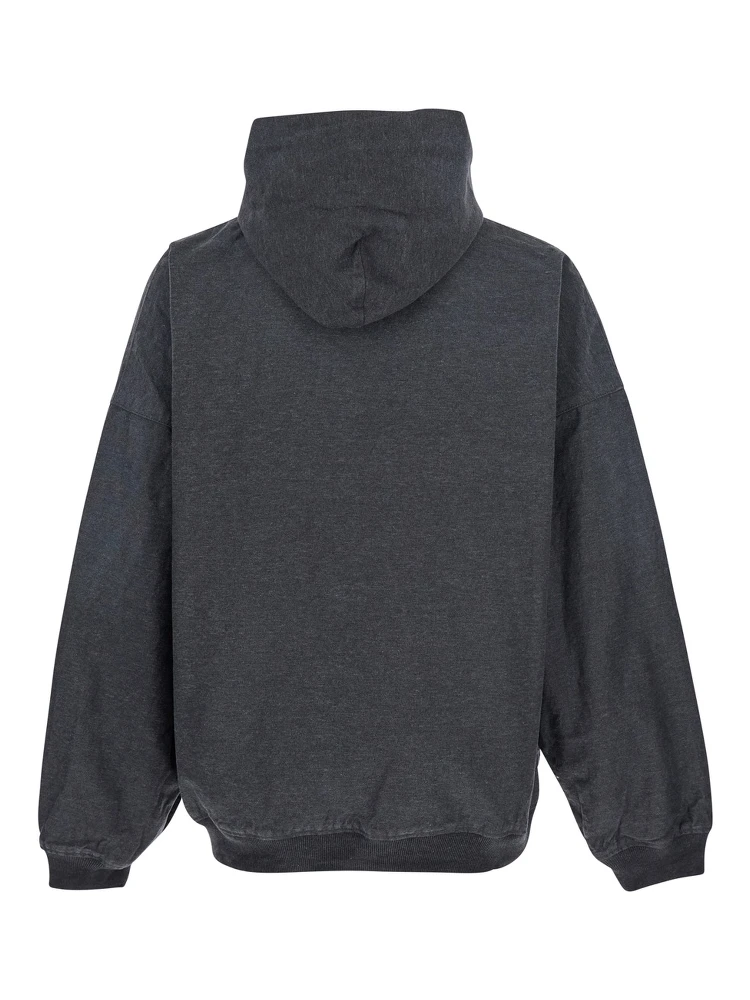 Grey Sweatshirt with Fixed Hood and Logo Detail on the Front in Cotton Man alternative