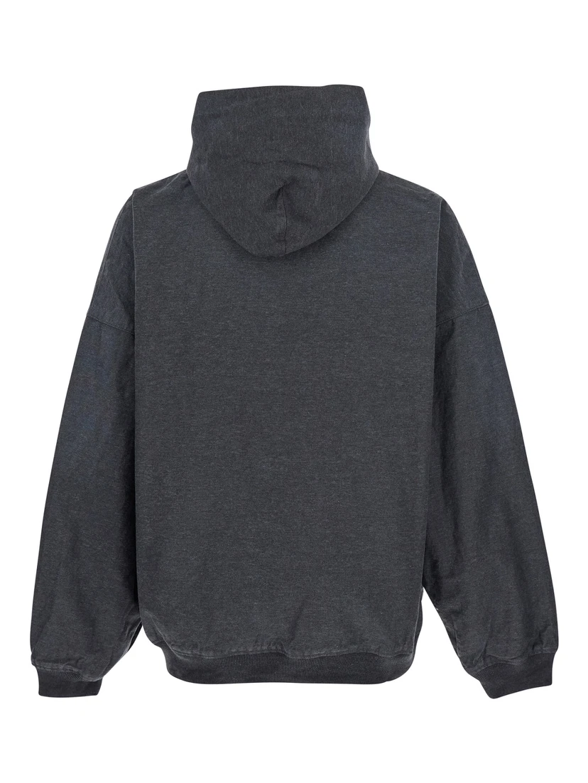 Grey Sweatshirt with Fixed Hood and Logo Detail on the Front in Cotton Man