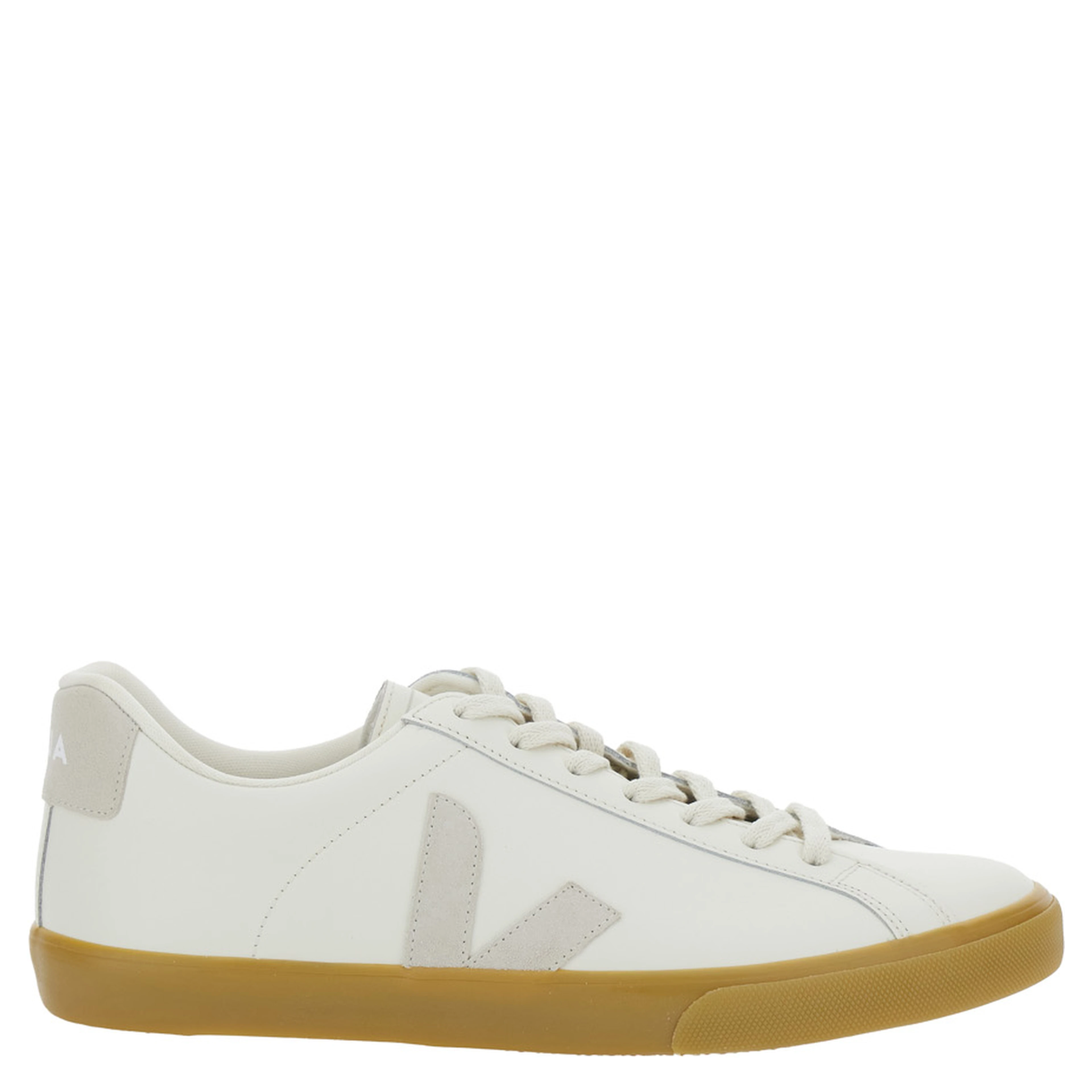 Esplar White Low Top Sneakers with Contrasting Heel with Logo Lettering and Logo Patch on the Side in Leather Unisex