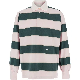 Pink Polo Shirt with Classic Collar and All-Over Striped Motif in Cotton Man