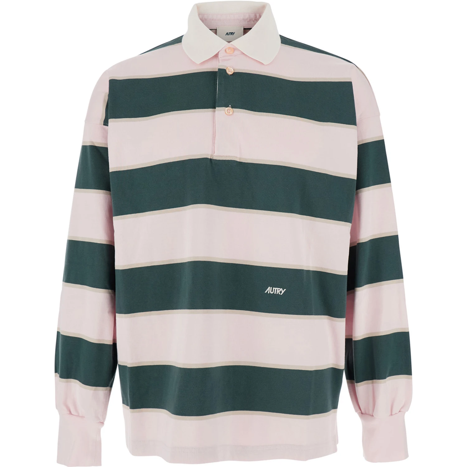 Pink Polo Shirt with Classic Collar and All-Over Striped Motif in Cotton Man