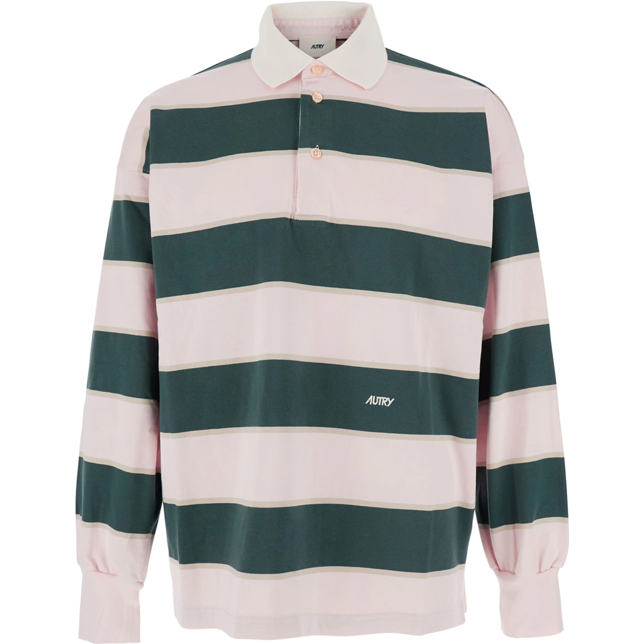 Pink Polo Shirt with Classic Collar and All-Over Striped Motif in Cotton Man