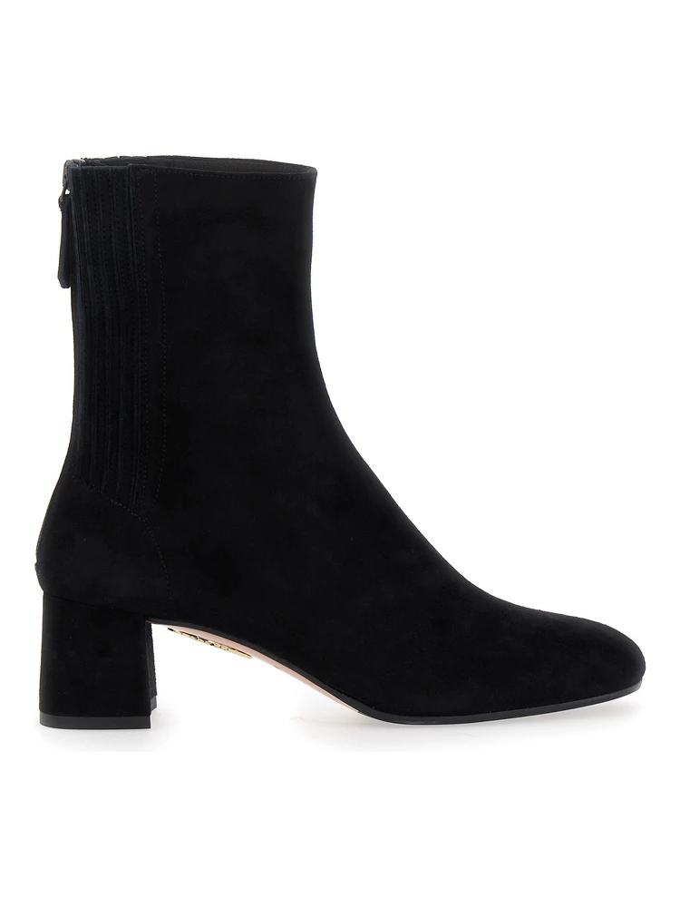 Saint Honore Black Ankle Boots with Low Block Heel and Rear Zip Closure in Suede Woman