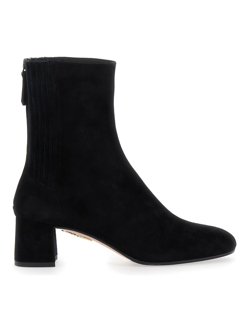 Saint Honore Black Ankle Boots with Low Block Heel and Rear Zip Closure in Suede Woman