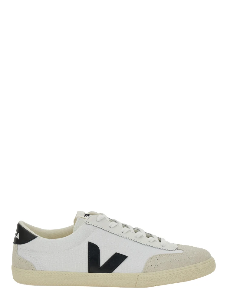 V-10 White Sneakers with Side Logo Application in Leather Unisex