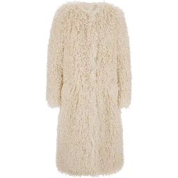 Cleo Beige Coat with Open Front in Faux Fur Woman