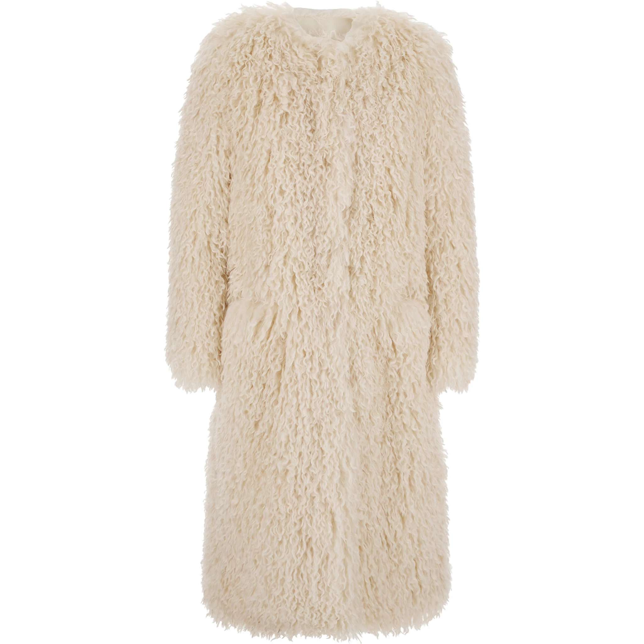 Cleo Beige Coat with Open Front in Faux Fur Woman