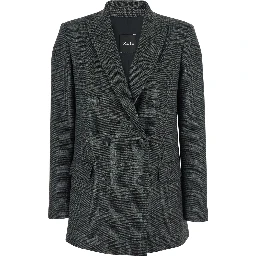 Grey Double-Breasted Jacket with Peak Revers and All-Over Striped Motif in Wool Woman