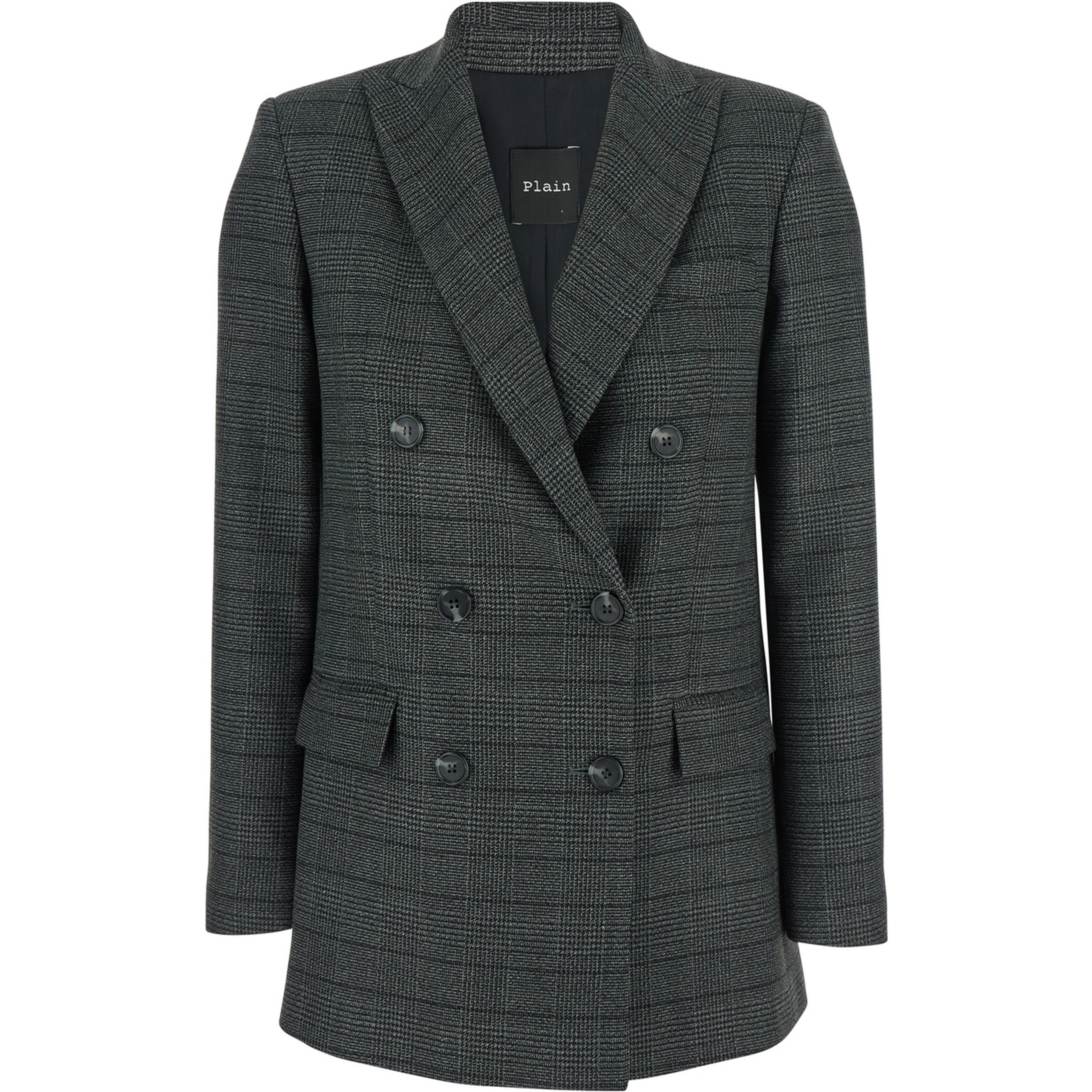 Grey Double-Breasted Jacket with Peak Revers and All-Over Striped Motif in Wool Woman