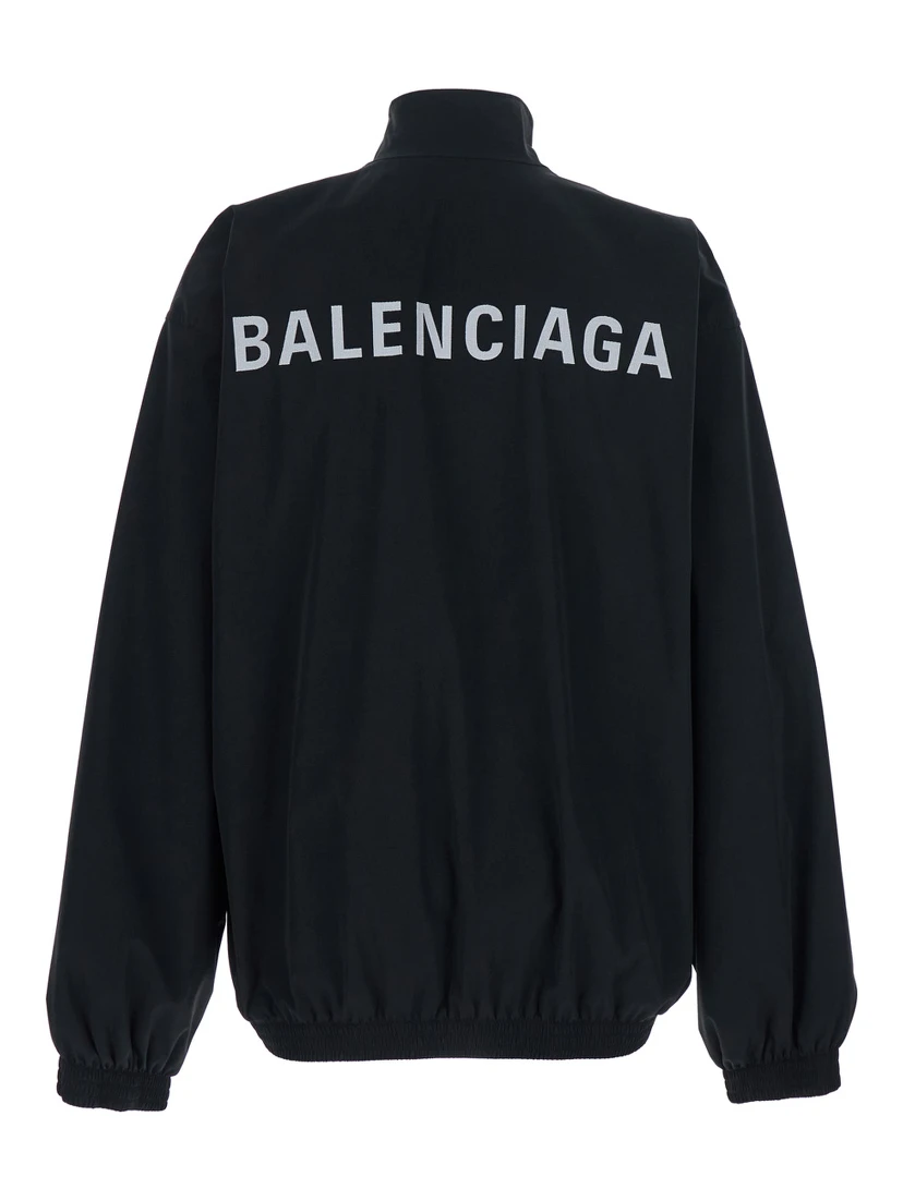 Black High Neck Sweatshirt with Logo Lettering on Front and Rear in Tech Fabric Man