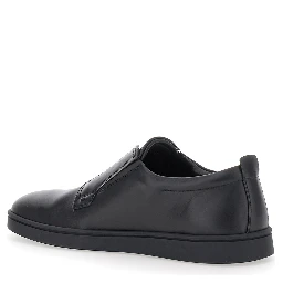 Alfie Black Sneakers with Gancini Detail on the Side and Embossed Logo Lettering on the Side in Leather Man