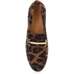 Brown Loafers with Logo Plaque on the Front and All-Over Leopard Motif in Suede Woman