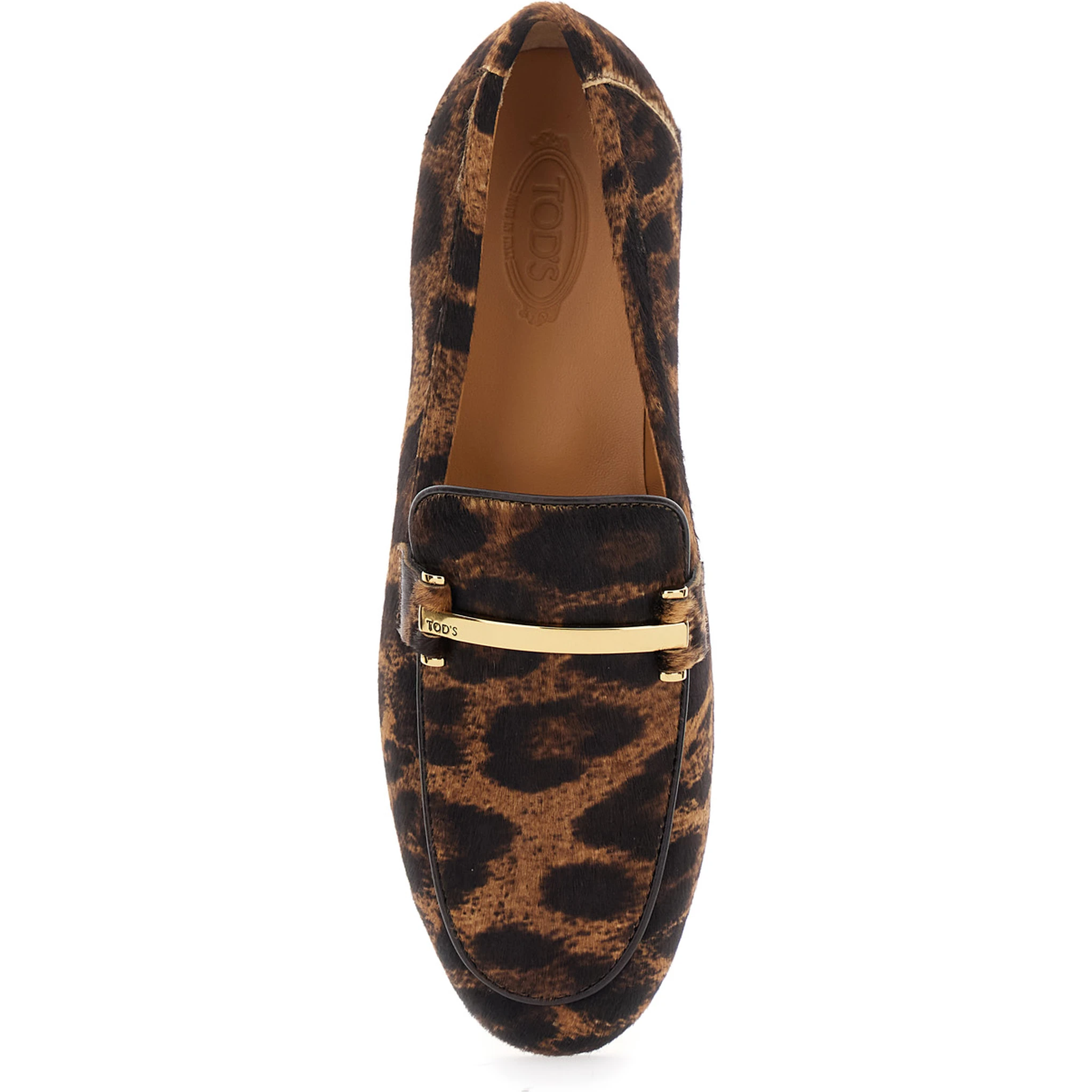 Brown Loafers with Logo Plaque on the Front and All-Over Leopard Motif in Suede Woman