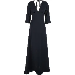 Black Maxi Dress with Front and Rear V Neck and Maxi Bow on the Rear in Cady Woman