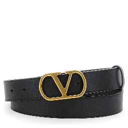 Black Belt with Adjustable VLogo Buckle in Leather Man