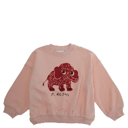 Pink Crewneck Sweatshirt with Maxi Print on the Front in Cotton Baby