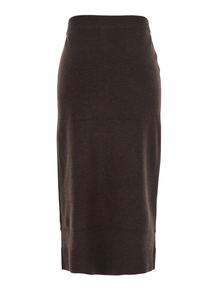 تنورة بنية اللون من الصوف مع أزرار للإغلاق، للنساء