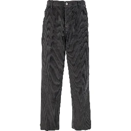 Brown Trousers with Back Logo Patch in Velvet Man