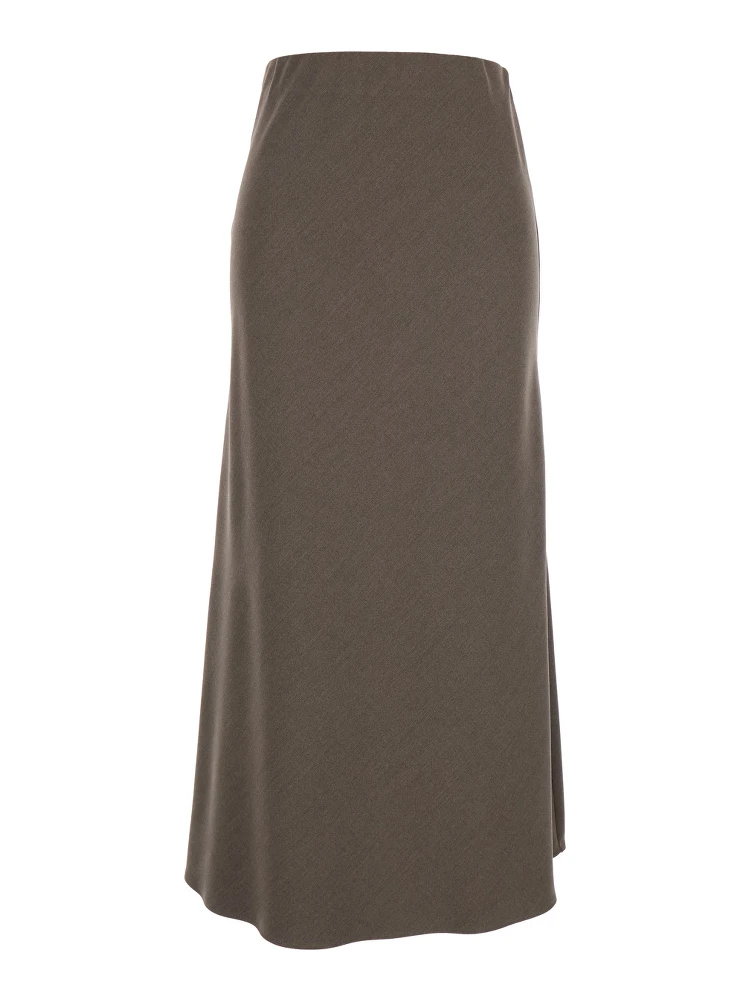 Beige Long Skirt with Side Hook and Loop Closure in Fabric Woman