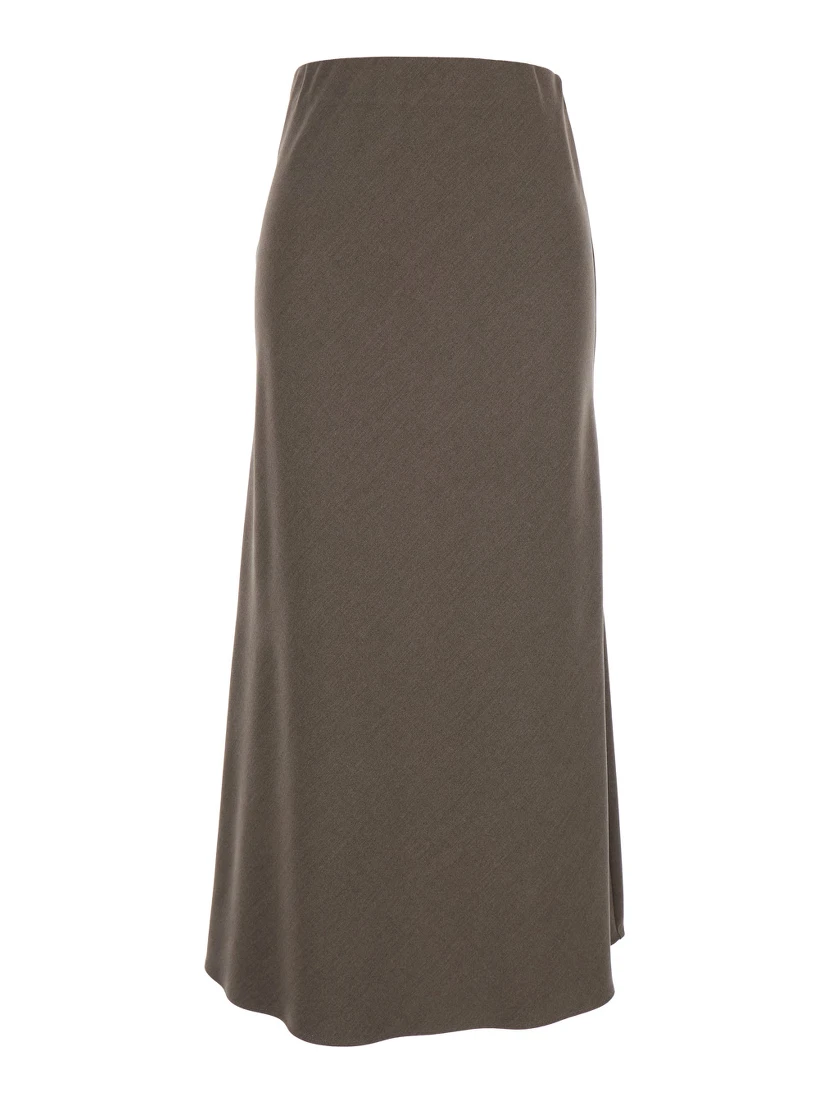 Beige Long Skirt with Side Hook and Loop Closure in Fabric Woman