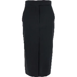 Black Long Skirt with Concealed Front Closure and Front and Rear Single Slit in Fabric Woman