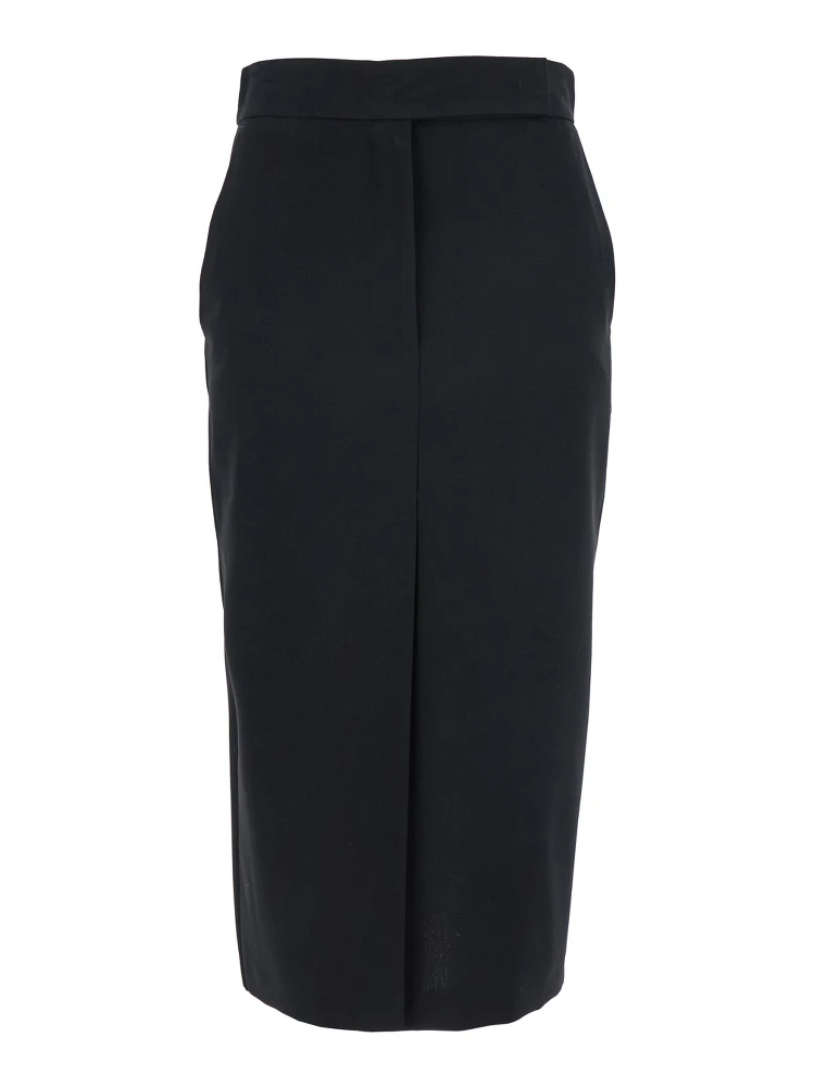 Black Long Skirt with Concealed Front Closure and Front and Rear Single Slit in Fabric Woman