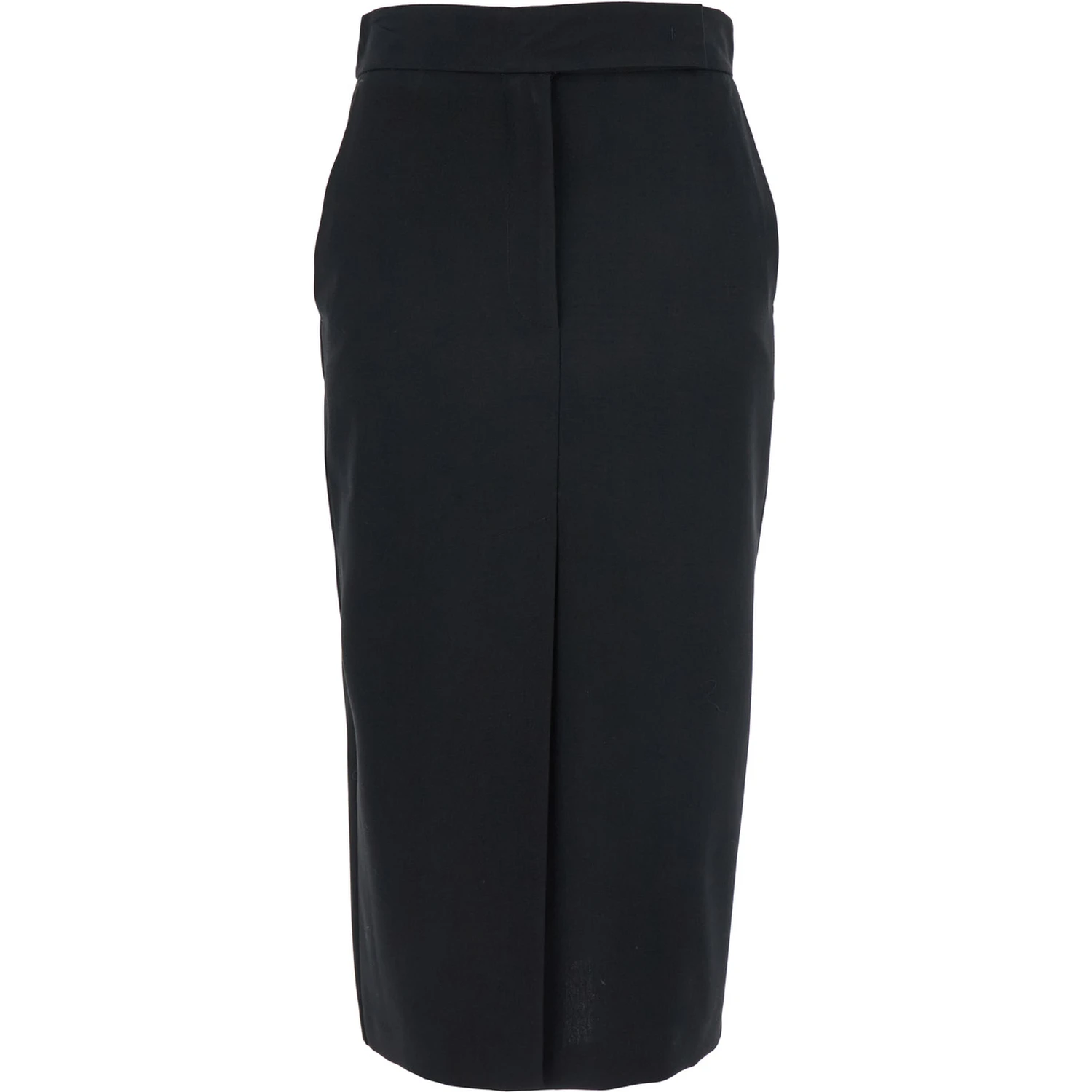 Black Long Skirt with Concealed Front Closure and Front and Rear Single Slit in Fabric Woman