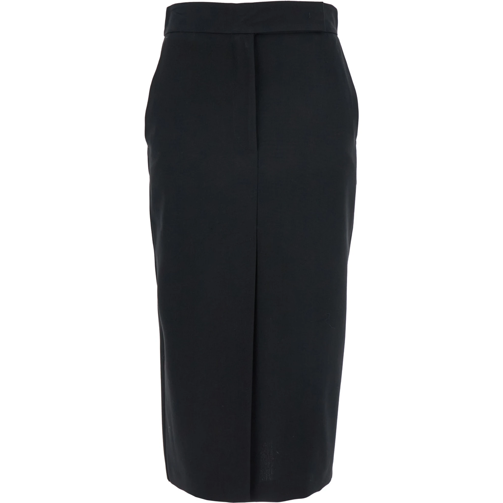 Black Long Skirt with Concealed Front Closure and Front and Rear Single Slit in Fabric Woman