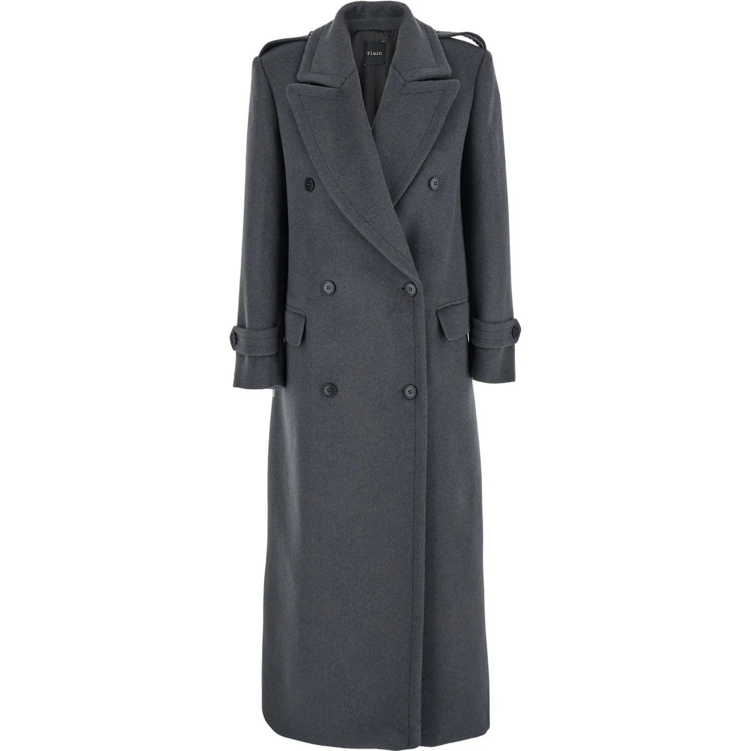 Grey Double-Breasted Coat with Wide Notched Revers in Wool Woman