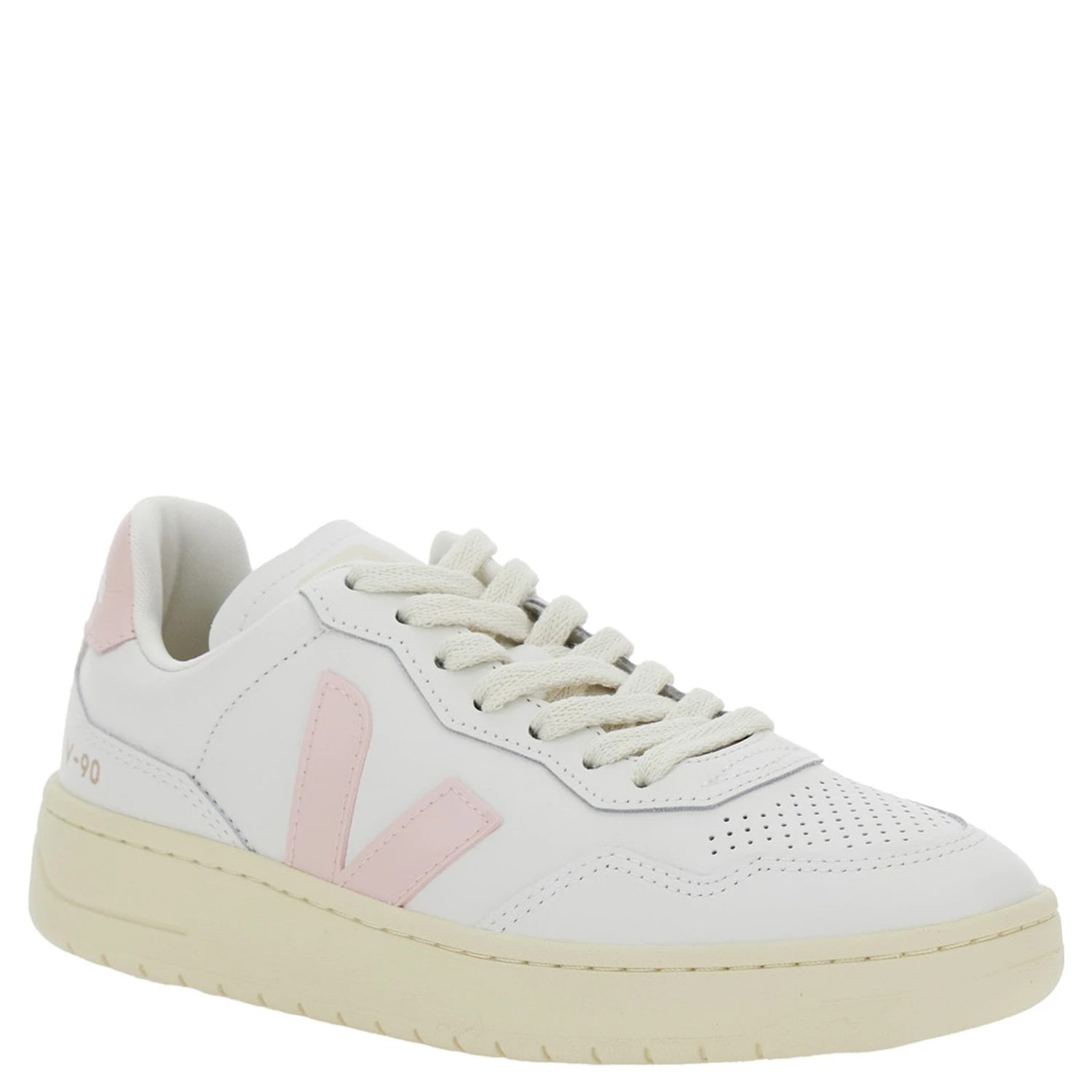 V90 White Sneaker with Side Logo and Perforated Toe in Leather Unisex