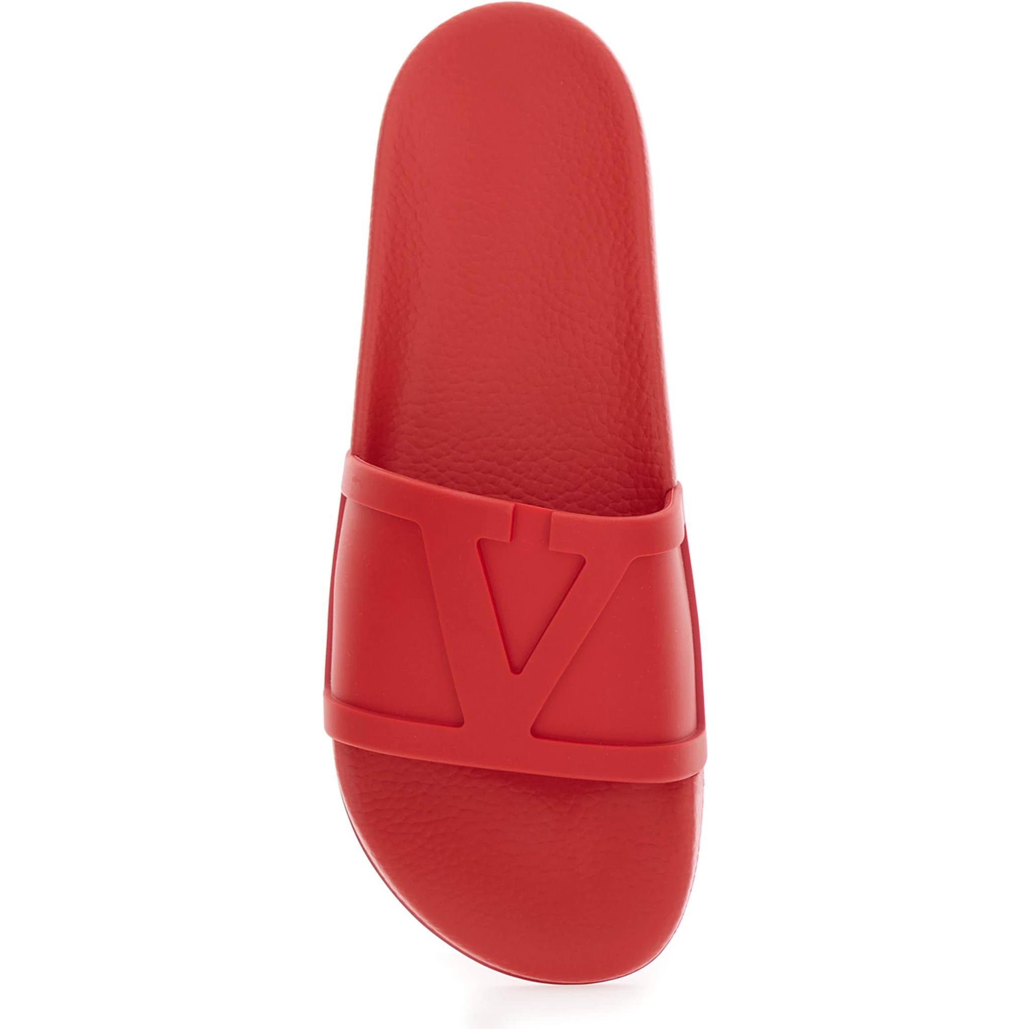 Red Sandals with Open Toe and Embossed Logo in Rubber Man