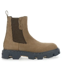 Peack Brown Ankle Boots with Elastic Details in Leather Man