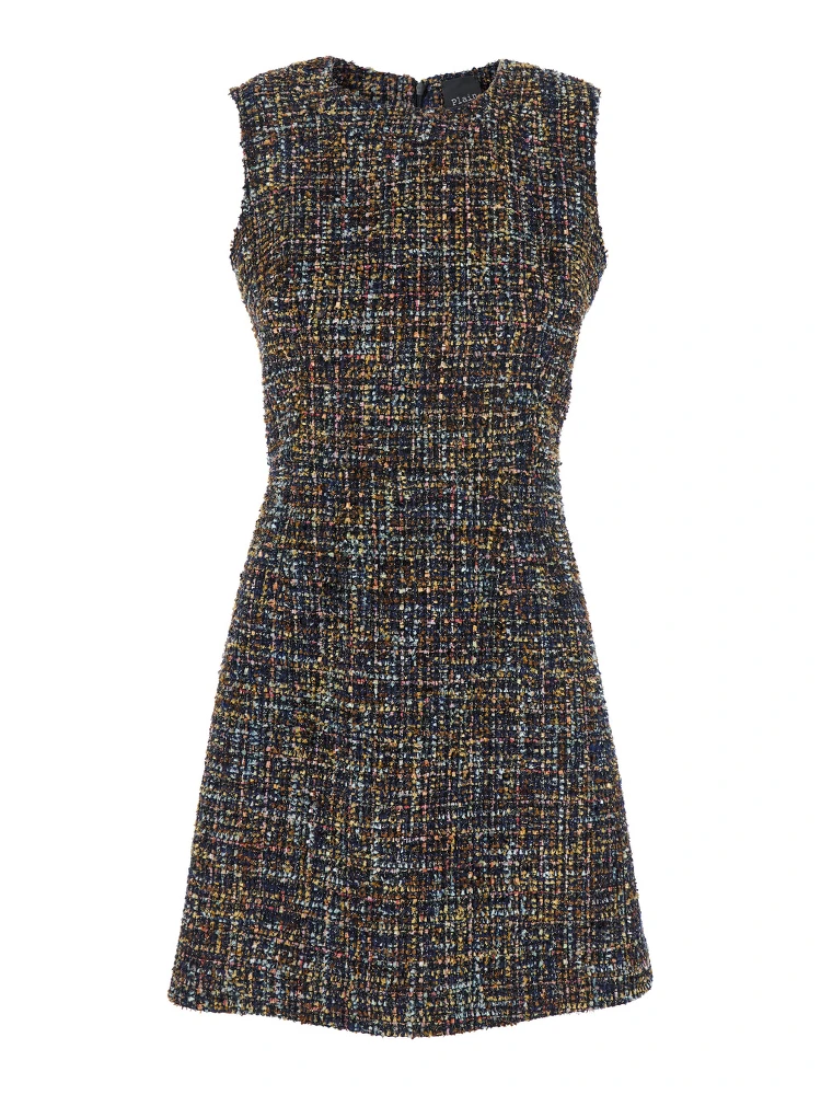 Multicolor Dress with Concealed Back Closure and Patterned Motif in Tweed Woman