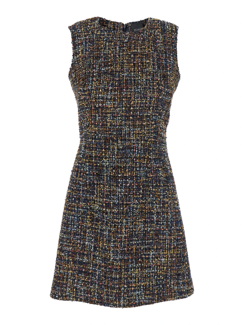 Multicolor Dress with Concealed Back Closure and Patterned Motif in Tweed Woman