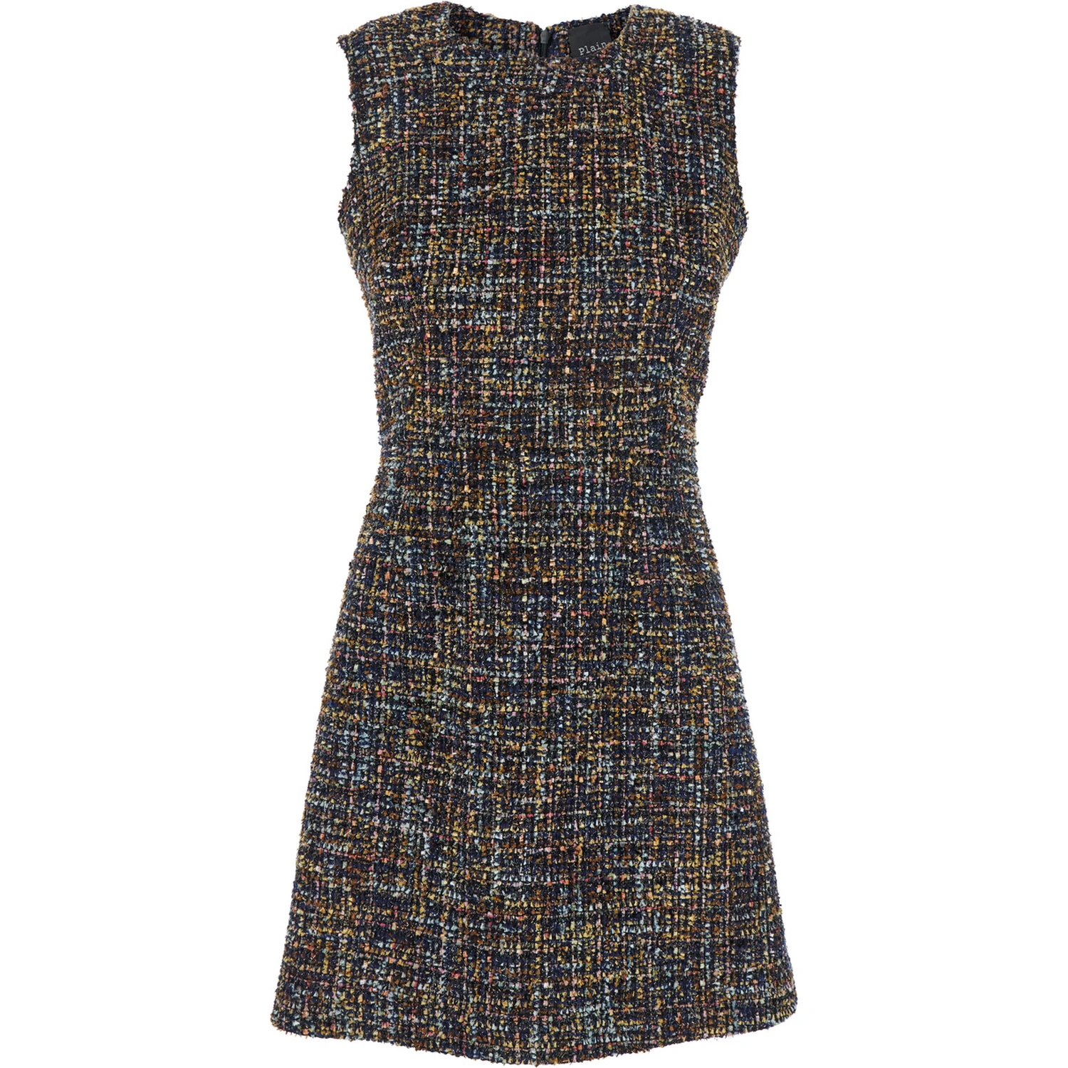 Multicolor Dress with Concealed Back Closure and Patterned Motif in Tweed Woman
