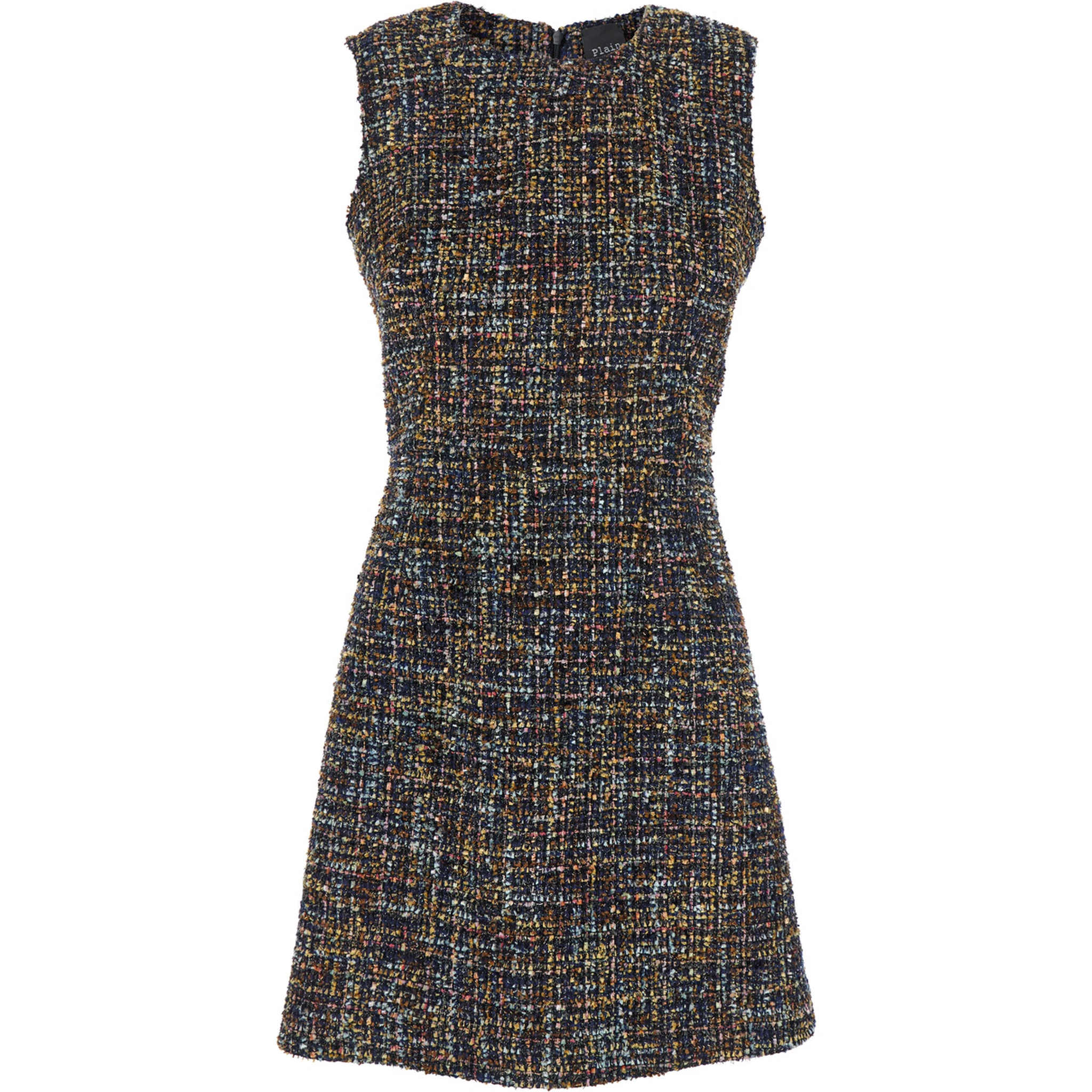 Multicolor Dress with Concealed Back Closure and Patterned Motif in Tweed Woman
