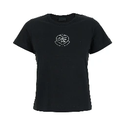Black Crewneck T-Shirt with Logo on the Front in Cotton Woman