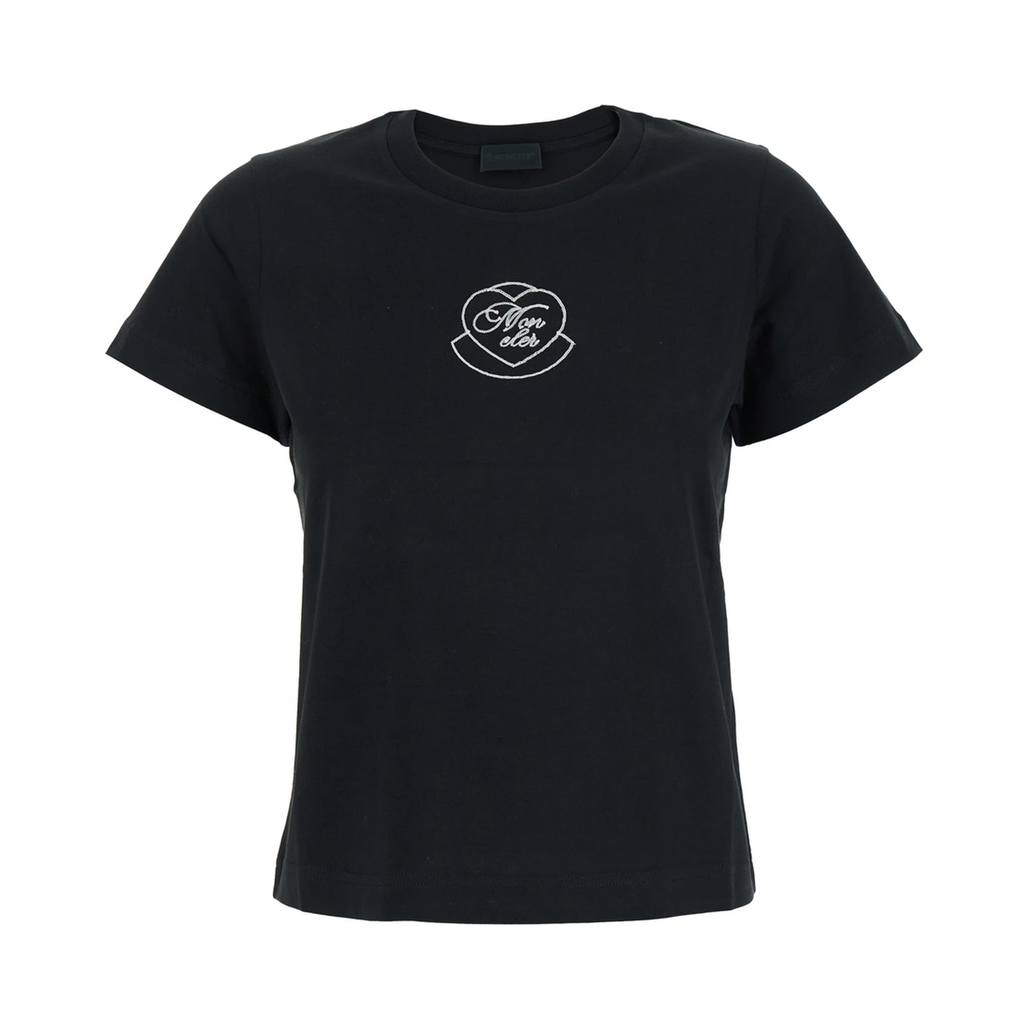 Black Crewneck T-Shirt with Logo on the Front in Cotton Woman