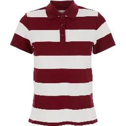 Red Polo Shirt with Logo Patch on the Sleeve and All-Over Striped Motif in Viscose Stretch Woman