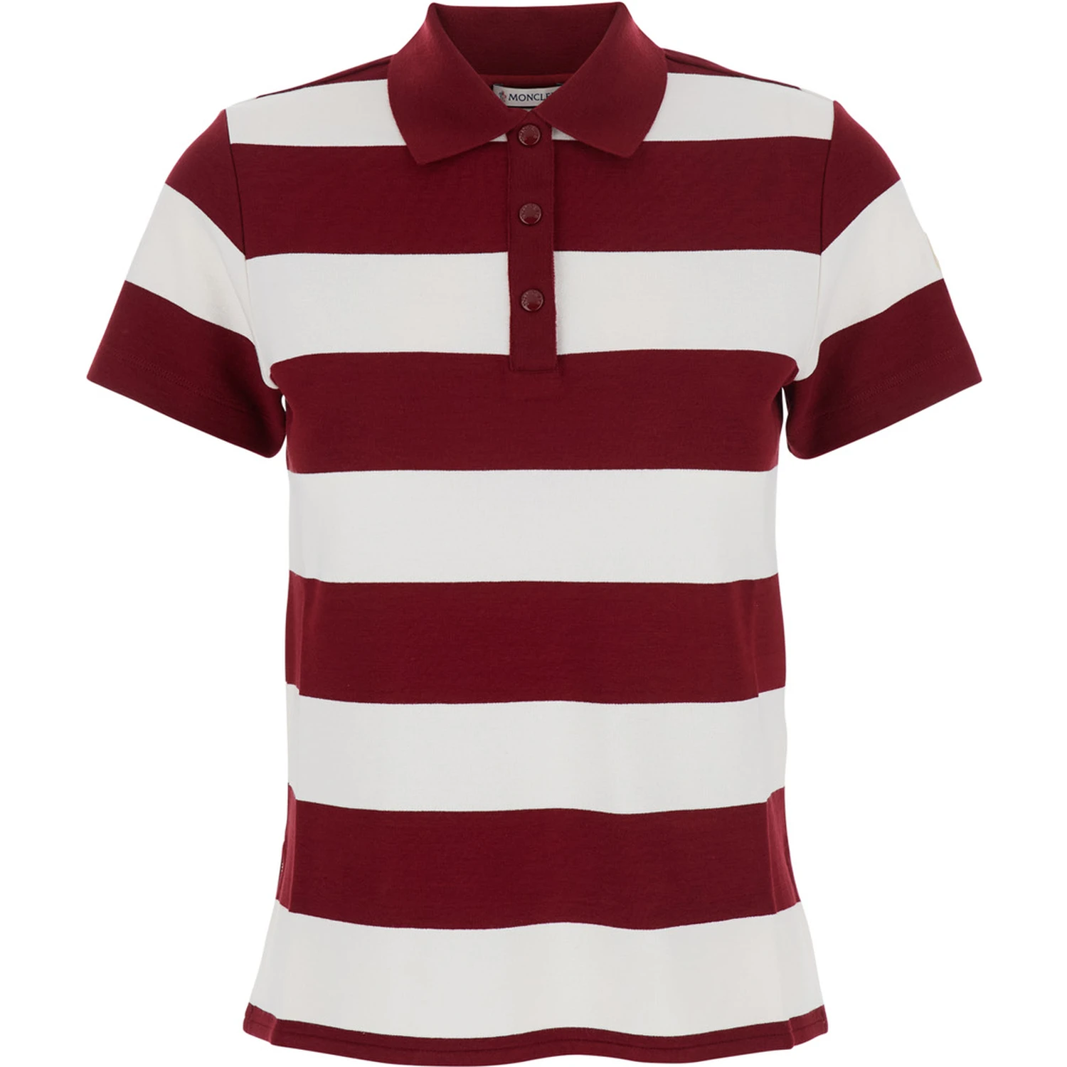 Red Polo Shirt with Logo Patch on the Sleeve and All-Over Striped Motif in Viscose Stretch Woman