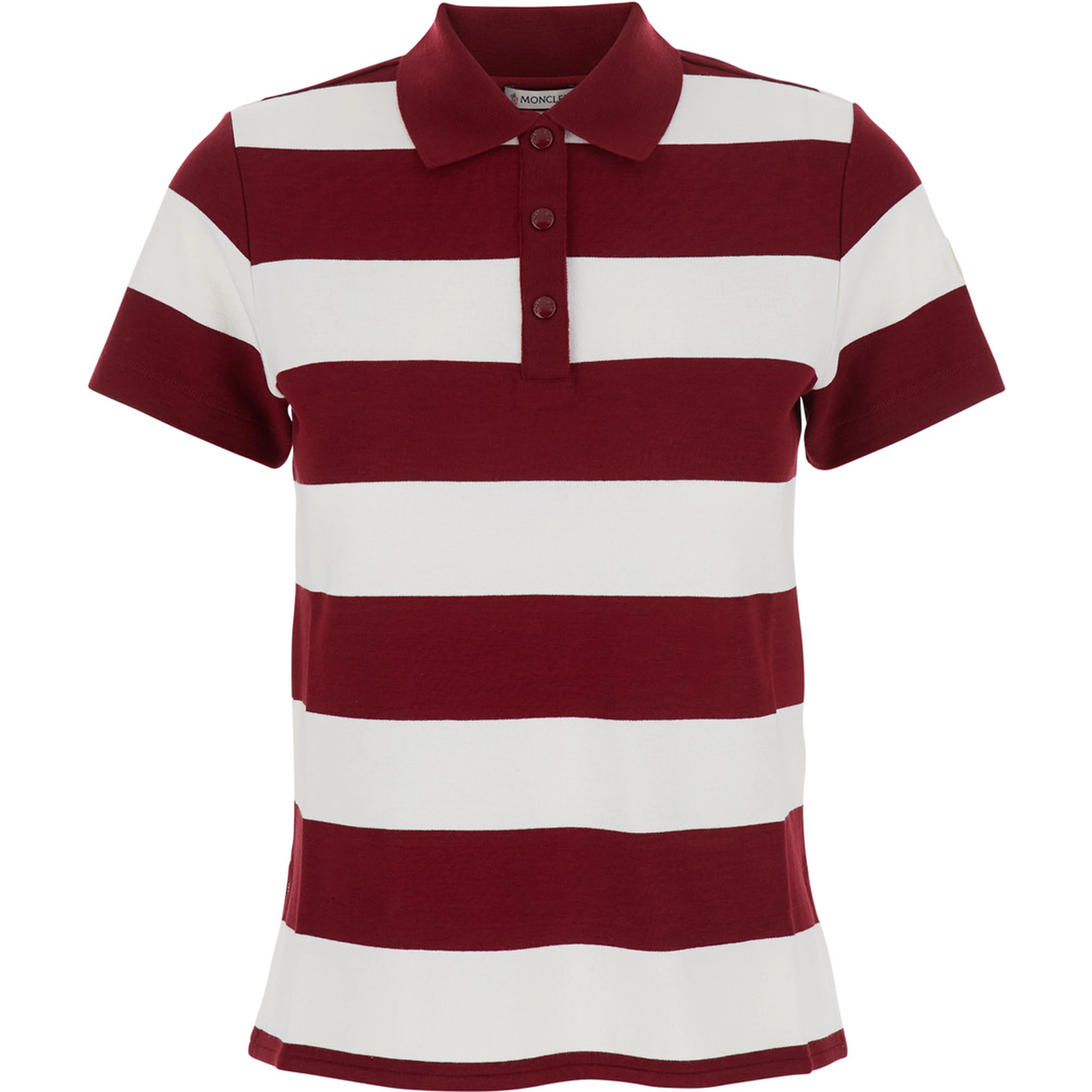 Red Polo Shirt with Logo Patch on the Sleeve and All-Over Striped Motif in Viscose Stretch Woman
