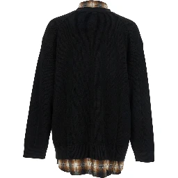 Black Sweater with Layered Design and Classic Collar in Cotton and Wool Blend Man