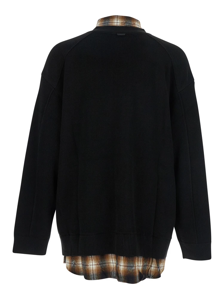 Black Sweater with Layered Design and Classic Collar in Cotton and Wool Blend Man alternative