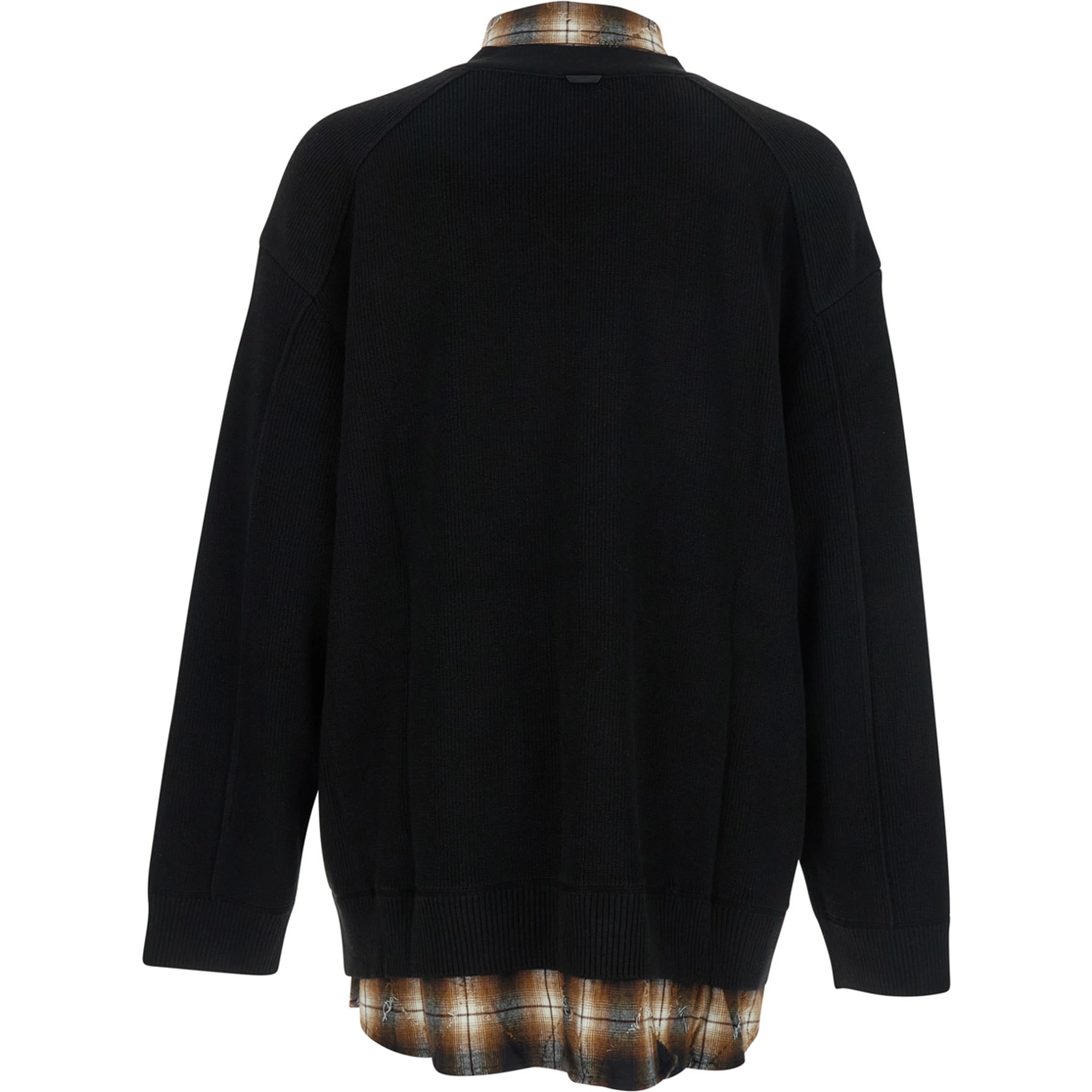 Black Sweater with Layered Design and Classic Collar in Cotton and Wool Blend Man