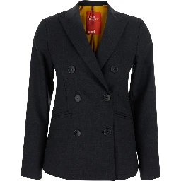 Grey Double-Breasted Jacket with Peak Revers in Fabric Woman